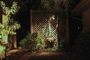 Lighting focusing on garden and patio.