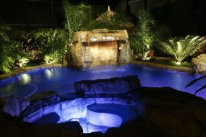Lighting within jacuzzi and pool.