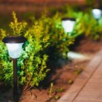 Landscape lighting in front of a home